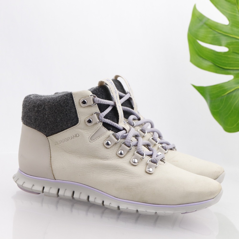 Cole Haan Womens Explorer Waterproof Boot Size 8.5 Beige ZeroGrand Lace Up Lined